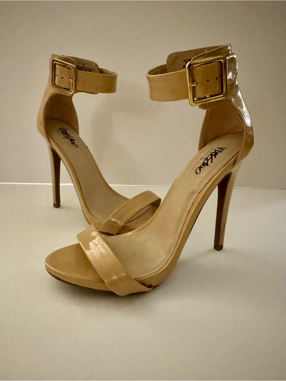 Mossimo Supply Co. Nude Patent Ankle-Strap Stiletto Sandals with Gold Buckle